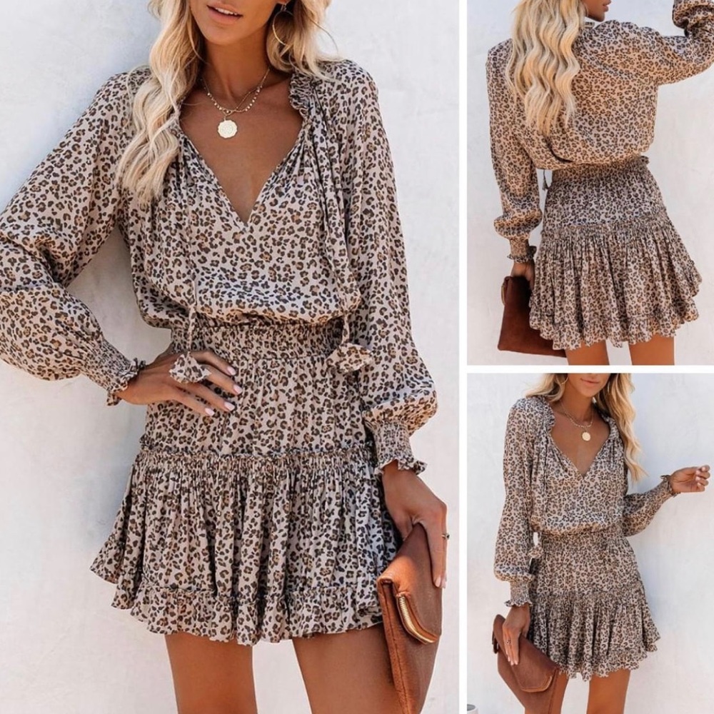 Cheetah Print Ruffle Dress - Picture 1 of 6
